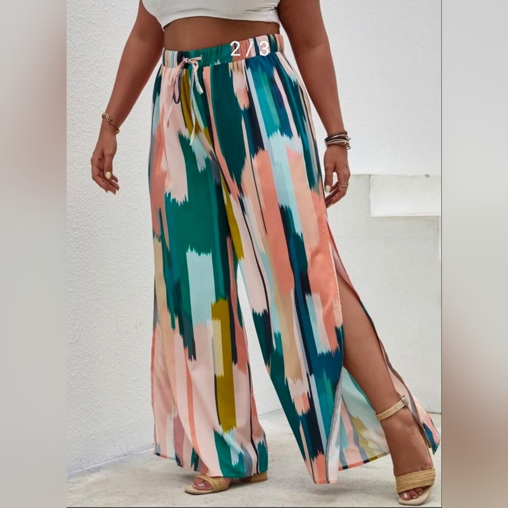 Split thigh wide leg pants size 1XL